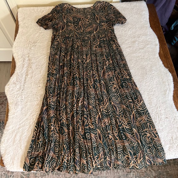 Indie Grunge Granola Girl‎ Brown Green Maxi Dress Pleated Sheer Babydoll 90s - Picture 5 of 6